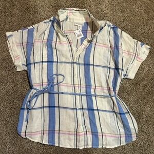 Striped Button-Up, collared maternity Shirt with Belt